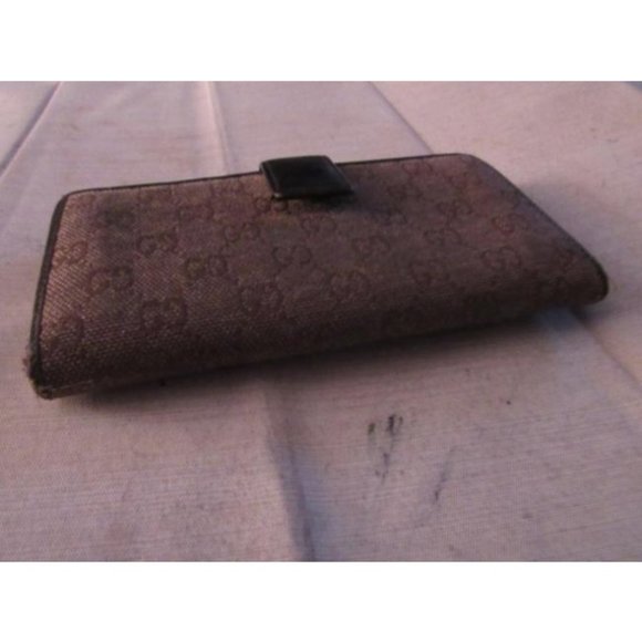 Gucci Brown Large G Logo Print Canvas And Brown Leather Vintage Wallet - Picture 5 of 12